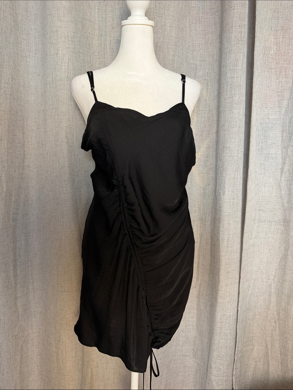 Free People Black Ruched Satin Mini Slip Dress